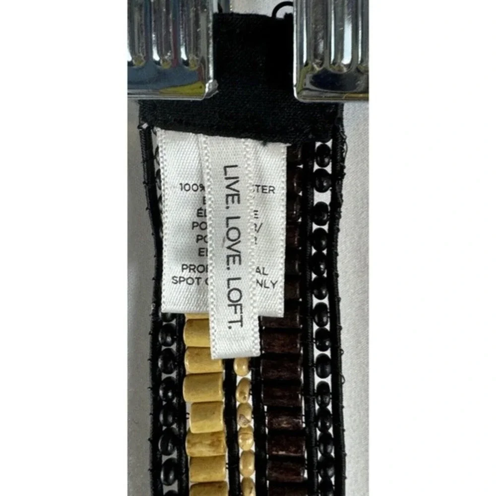Loft Beaded Elastic Waist Belt Brown Tan Black Wood‎ Bead Stretch Boho 70-25